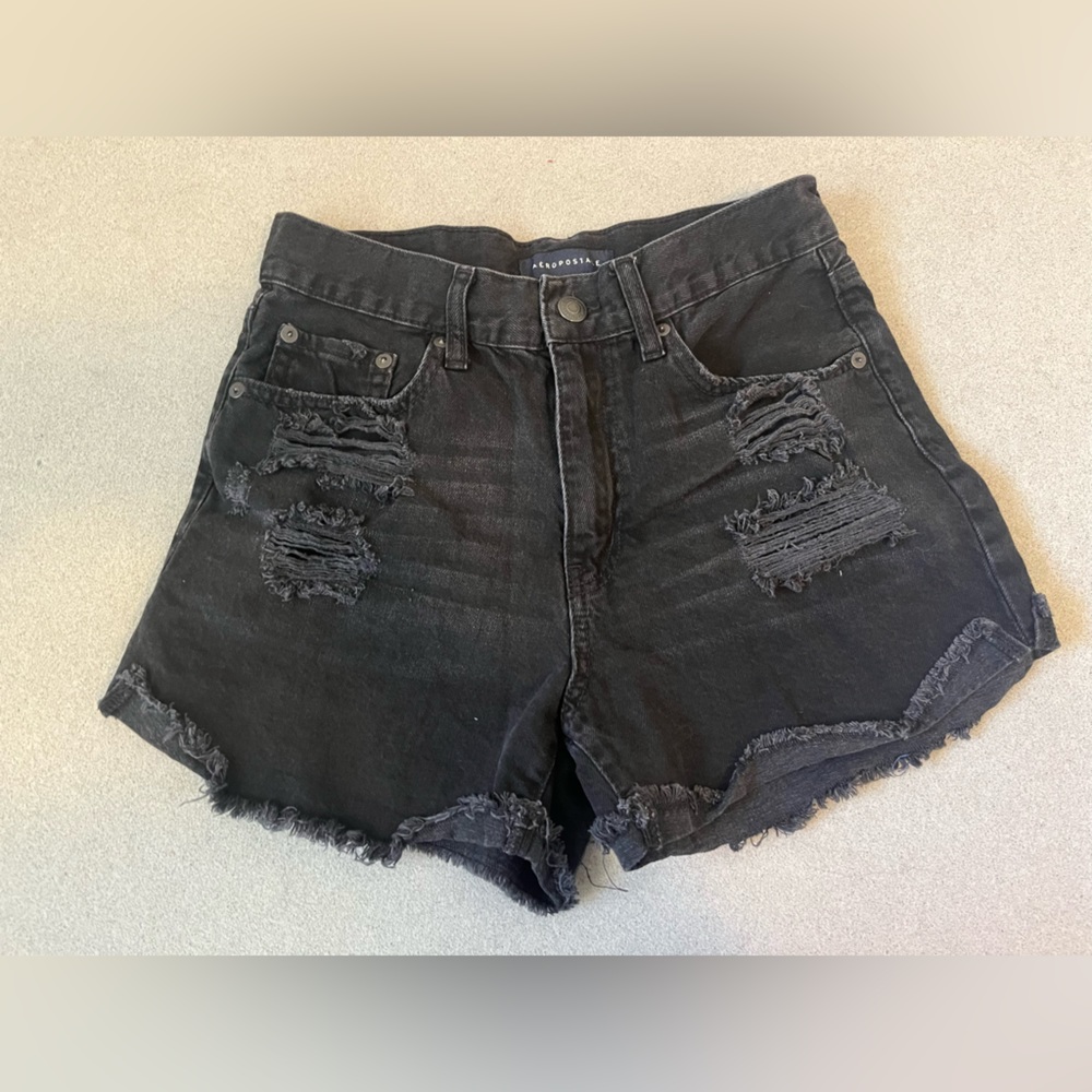 black jean mom shorts